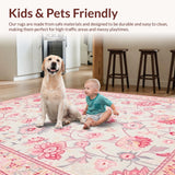 Ultra Soft Area Rug, Non Slip, Stain Resistant, Washable Area Rugs for Living Room, Bedroom, Lively Colorful Petal Print(Pink)