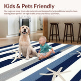 Ultra Soft Area Rug, Non Slip, Stain Resistant, Washable Area Rugs for Living Room, Bedroom, Coastal Blue Toned Geometric Appeal(Blue)