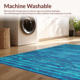 Ultra Soft Area Rug, Non Slip, Stain Resistant, Washable Area Rugs for Living Room, Bedroom, Charming Whimsical Cat Illustration(Blue)
