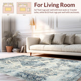 Ultra Soft Area Rug, Non Slip, Stain Resistant, Washable Area Rugs for Living Room, Bedroom, Elegant Cream Medallion Motif(Blue)
