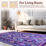Ultra Soft Area Rug, Non Slip, Stain Resistant, Washable Area Rugs for Living Room, Bedroom, Artful Vibrant Medley Pattern(Purple)