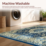 Ultra Soft Area Rug, Non Slip, Stain Resistant, Washable Area Rugs for Living Room, Bedroom, Heritage Collection Faded Area with Ornate Design(Blue)