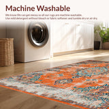 Ultra Soft Area Rug, Non Slip, Stain Resistant, Washable Area Rugs for Living Room, Bedroom, Luxurious Distressed Floral Medallion Touch(Orange)