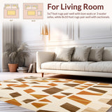 Ultra Soft Area Rug, Non Slip, Stain Resistant, Washable Area Rugs for Living Room, Bedroom, Canyon Winds Collection Angular Shapes in Warm Colors(Brown)
