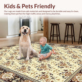Ultra Soft Area Rug, Non Slip, Stain Resistant, Washable Area Rugs for Living Room, Bedroom, Timeless Traditional Floral Elements(Beige)