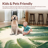 Ultra Soft Area Rug, Non Slip, Stain Resistant, Washable Area Rugs for Living Room, Bedroom, Exotic Palm Haven Area Green Beige Leafy(Green)