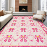 Ultra Soft Area Rug, Non Slip, Stain Resistant, Washable Area Rugs for Living Room, Bedroom, Chic Pastel Bow Aesthetic(Pink)
