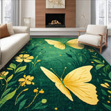 Ultra Soft Area Rug, Non Slip, Stain Resistant, Washable Area Rugs for Living Room, Bedroom, Elegant Butterfly Leaf Composition(Green)