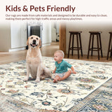 Ultra Soft Area Rug, Non Slip, Stain Resistant, Washable Area Rugs for Living Room, Bedroom, Distressed Oriental Area Featuring Beige and Subtle Grey Motifs(White)