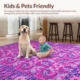 Ultra Soft Area Rug, Non Slip, Stain Resistant, Washable Area Rugs for Living Room, Bedroom, Sophisticated Purple and Blue Floral Blend(Pink)