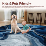 Ultra Soft Area Rug, Non Slip, Stain Resistant, Washable Area Rugs for Living Room, Bedroom, Dynamic Asymmetrical Marble Aesthetic(Blue)
