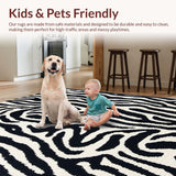 Ultra Soft Area Rug, Non Slip, Stain Resistant, Washable Area Rugs for Living Room, Bedroom, Washable Zebra Skin Bath Mat for Modern Bathrooms(Black)