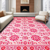 Ultra Soft Area Rug, Non Slip, Stain Resistant, Washable Area Rugs for Living Room, Bedroom, Colorful Contemporary Garden Motif(Pink)