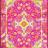 Ultra Soft Area Rug, Non Slip, Stain Resistant, Washable Area Rugs for Living Room, Bedroom, Whimsical Multi-Colored Ogee Design(Pink)