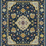 Ultra Soft Area Rug, Non Slip, Stain Resistant, Washable Area Rugs for Living Room, Bedroom, Symmetrical Floral with Smoke & Beige(Blue)