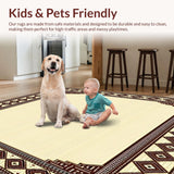 Ultra Soft Area Rug, Non Slip, Stain Resistant, Washable Area Rugs for Living Room, Bedroom, Geometric Brown and Beige Modern Border Area(Beige)