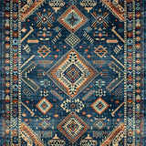 Ultra Soft Area Rug, Non Slip, Stain Resistant, Washable Area Rugs for Living Room, Bedroom, Colorful Ethnic Patterned Rug(Blue)