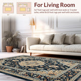 Ultra Soft Area Rug, Non Slip, Stain Resistant, Washable Area Rugs for Living Room, Bedroom, Distressed Vintage Floral Grey Brown Living Room Rug(Blue)