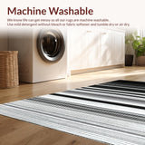 Ultra Soft Area Rug, Non Slip, Stain Resistant, Washable Area Rugs for Living Room, Bedroom, Striped Welcome Rug with Modern Bands, Bold Contrast Lines, Flat Weave Pattern(Black)