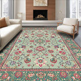 Ultra Soft Area Rug, Non Slip, Stain Resistant, Washable Area Rugs for Living Room, Bedroom, Rustic Floral Geometric Arrangement(Green)