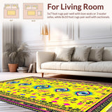 Ultra Soft Area Rug, Non Slip, Stain Resistant, Washable Area Rugs for Living Room, Bedroom, Mystical Geometric Velvet Accent(Yellow)