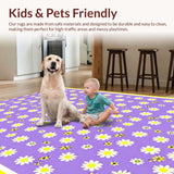 Ultra Soft Area Rug, Non Slip, Stain Resistant, Washable Area Rugs for Living Room, Bedroom, Whimsical Lavender Floral Motif(Purple)