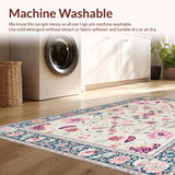 Ultra Soft Area Rug, Non Slip, Stain Resistant, Washable Area Rugs for Living Room, Bedroom, Chic Stained Glass Inspired Motif(Ivory)