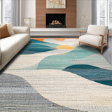 Ultra Soft Area Rug, Non Slip, Stain Resistant, Washable Area Rugs for Living Room, Bedroom, Abstract Turtle and Wave Surfboard Rug With Oceanic Teal and Orange Tones(Blue)