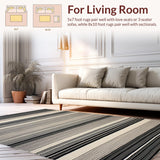 Ultra Soft Area Rug, Non Slip, Stain Resistant, Washable Area Rugs for Living Room, Bedroom, Rustic Textured Linear Motif(Black)