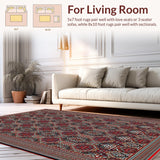 Ultra Soft Area Rug, Non Slip, Stain Resistant, Washable Area Rugs for Living Room, Bedroom, Rustic Octagonal Textured Design(Red)