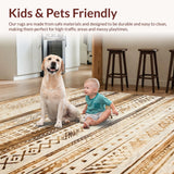 Ultra Soft Area Rug, Non Slip, Stain Resistant, Washable Area Rugs for Living Room, Bedroom, Earthy Geometric Lattice Aesthetic(Beige)