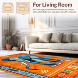 Ultra Soft Area Rug, Non Slip, Stain Resistant, Washable Area Rugs for Living Room, Bedroom, Lively Abstract Wildlife Design(Orange)