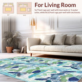 Ultra Soft Area Rug, Non Slip, Stain Resistant, Washable Area Rugs for Living Room, Bedroom, Playful Sea Turtle and Pebble Pattern Rug with Abstract Oceanic Geometry(Blue)