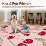 Ultra Soft Area Rug, Non Slip, Stain Resistant, Washable Area Rugs for Living Room, Bedroom, Chic Pink Bow and Cherry Print Area Rug(Pink)