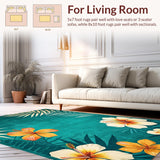 Ultra Soft Area Rug, Non Slip, Stain Resistant, Washable Area Rugs for Living Room, Bedroom, Rustic Floral Teal Delight(Blue)