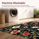 Ultra Soft Area Rug, Non Slip, Stain Resistant, Washable Area Rugs for Living Room, Bedroom, Rustic Warm Hued Floral Embellishments(Black)