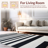 Ultra Soft Area Rug, Non Slip, Stain Resistant, Washable Area Rugs for Living Room, Bedroom, Boho Inspired Linear Contrast Rug with Washable Reversible Design(Black)