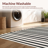 Ultra Soft Area Rug, Non Slip, Stain Resistant, Washable Area Rugs for Living Room, Bedroom, Linear Ebony Accent Rug, Woven Stripe Design, Graphic Woven Floor Covering(Black)