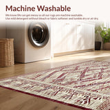 Ultra Soft Area Rug, Non Slip, Stain Resistant, Washable Area Rugs for Living Room, Bedroom, Sunset Echo Beige & Burgundy Geometric Diamond Weave(Beige)