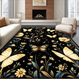 Ultra Soft Area Rug, Non Slip, Stain Resistant, Washable Area Rugs for Living Room, Bedroom, Whimsical Floral Bug Motif(Gold)