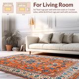 Ultra Soft Area Rug, Non Slip, Stain Resistant, Washable Area Rugs for Living Room, Bedroom, Lively Transitional Floral Fusion(Orange)