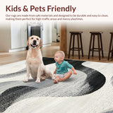 Ultra Soft Area Rug, Non Slip, Stain Resistant, Washable Area Rugs for Living Room, Bedroom, Abstract Wave Pattern Area Rug(Gray)