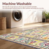 Ultra Soft Area Rug, Non Slip, Stain Resistant, Washable Area Rugs for Living Room, Bedroom, Boho Chic Beige Area with Multi Colored Geometric(Beige)
