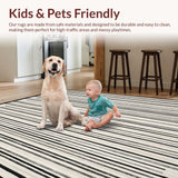 Ultra Soft Area Rug, Non Slip, Stain Resistant, Washable Area Rugs for Living Room, Bedroom, Monochrome Linear Weave Rug with Bold Striped Geometry and Black White Contrast(Black)