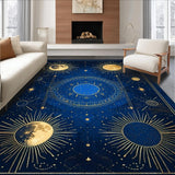 Ultra Soft Area Rug, Non Slip, Stain Resistant, Washable Area Rugs for Living Room, Bedroom, Celestial Inspired Sun Moon Design(Blue)