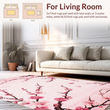 Ultra Soft Area Rug, Non Slip, Stain Resistant, Washable Area Rugs for Living Room, Bedroom, Delicate Pink Blossom Motif(Pink)