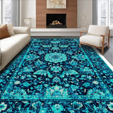 Ultra Soft Area Rug, Non Slip, Stain Resistant, Washable Area Rugs for Living Room, Bedroom, Boho Distressed Navy Teal Living Room Rug(Blue)