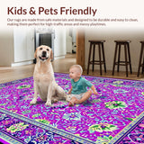 Ultra Soft Area Rug, Non Slip, Stain Resistant, Washable Area Rugs for Living Room, Bedroom, Serene Abstract Botanical Design(Purple)