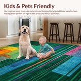 Ultra Soft Area Rug, Non Slip, Stain Resistant, Washable Area Rugs for Living Room, Bedroom, Rustic Soft Geometric Lines(Green)