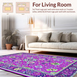 Ultra Soft Area Rug, Non Slip, Stain Resistant, Washable Area Rugs for Living Room, Bedroom, Serene Abstract Botanical Design(Purple)
